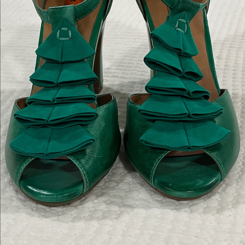 Miz Mooz sailor green Ruffle Heels boho romantic feminine sz7.5 - Picture 11 of 11